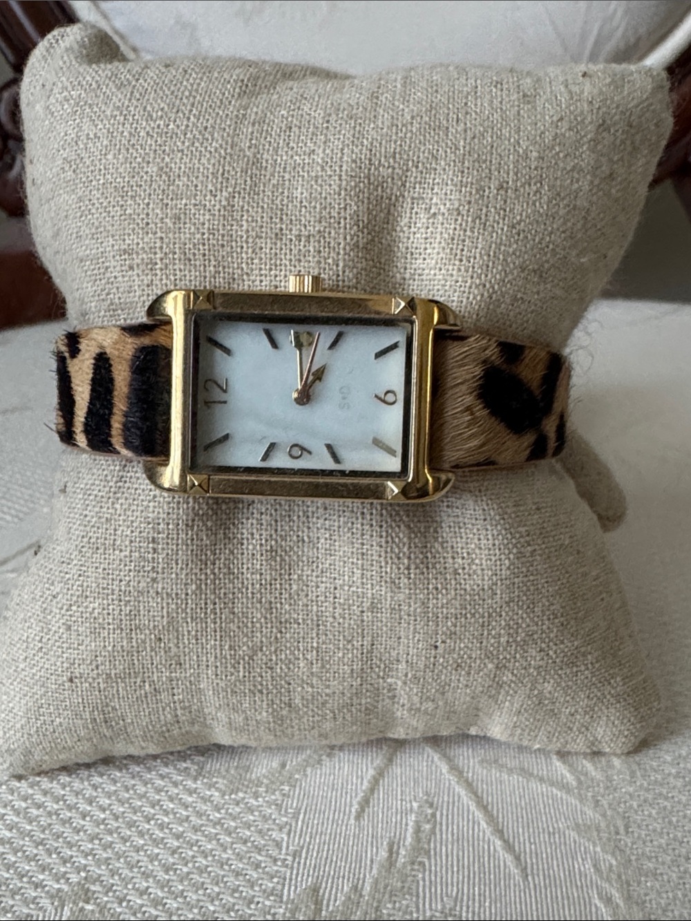 Stella & Dot Pyramid Watch  with Leopard-Print Strap